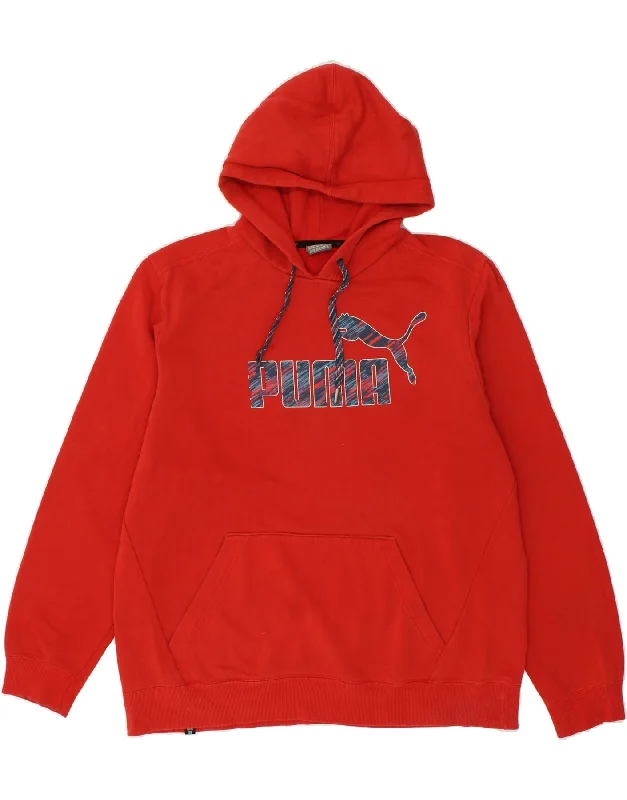 PUMA Mens Graphic Hoodie Jumper XL Red Cotton Hoodie with Monochrome Minimalist Simple