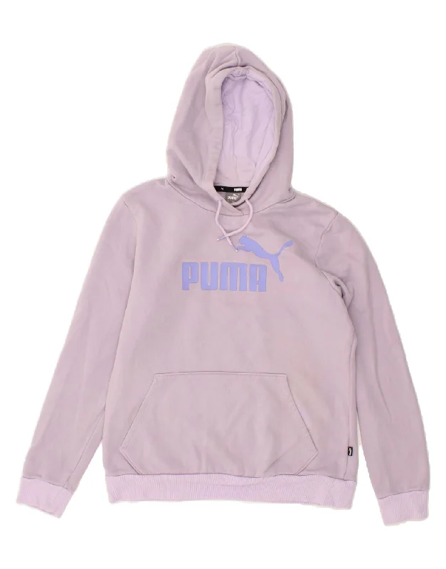 PUMA Womens Graphic Hoodie Jumper UK 14 Medium Purple Cotton Hoodie with Zipper Placket Modern Functional