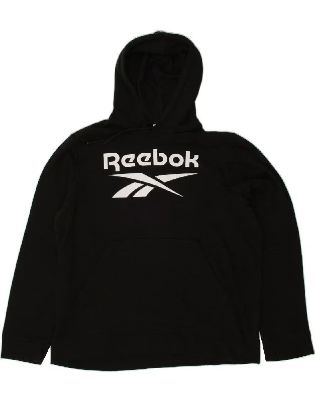 REEBOK Mens Graphic Hoodie Jumper XL Black Cotton Hoodie with Elastic Waist Stretchable Comfortable