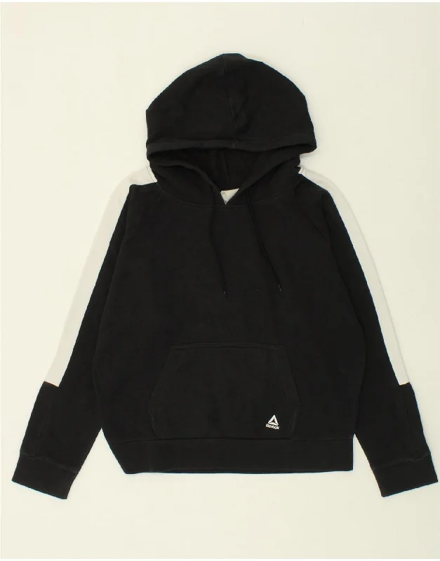 REEBOK Mens Hoodie Jumper Medium Black Colourblock Cotton Hoodie with Bell Sleeves Flared Feminine