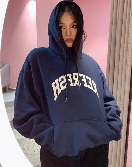 REFRFSH Graphic Letter Print Solid Color Long Sleeve Hoodie Hoodie with Logo Branding Identity