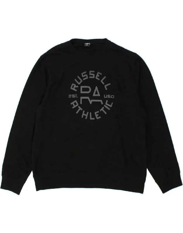 RUSSELL ATHLETIC Mens Graphic Sweatshirt Jumper 3XL Black Cotton Hoodie with Hem Frayed Vintage Worn RUSSELL ATHLETIC Mens Graphic Sweatshirt Jumper 3XL Black Cotton Hoodie with Hem Frayed Vintage Worn