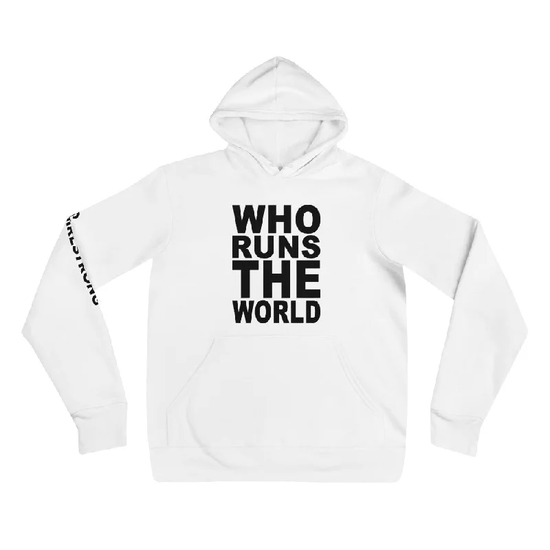 BEST FIT, BEST FEEL FLEECE HOODIE WHITE - WHO RUNS THE WORLD Hoodie with Zipper Placket Modern Functional