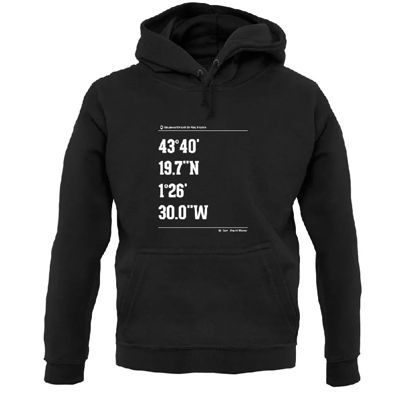 Surfing Coordinates Hossegor Unisex Hoodie Hoodie with Rolled Sleeves Casual Relaxed Surfing Coordinates Hossegor Unisex Hoodie Hoodie with Rolled Sleeves Casual Relaxed