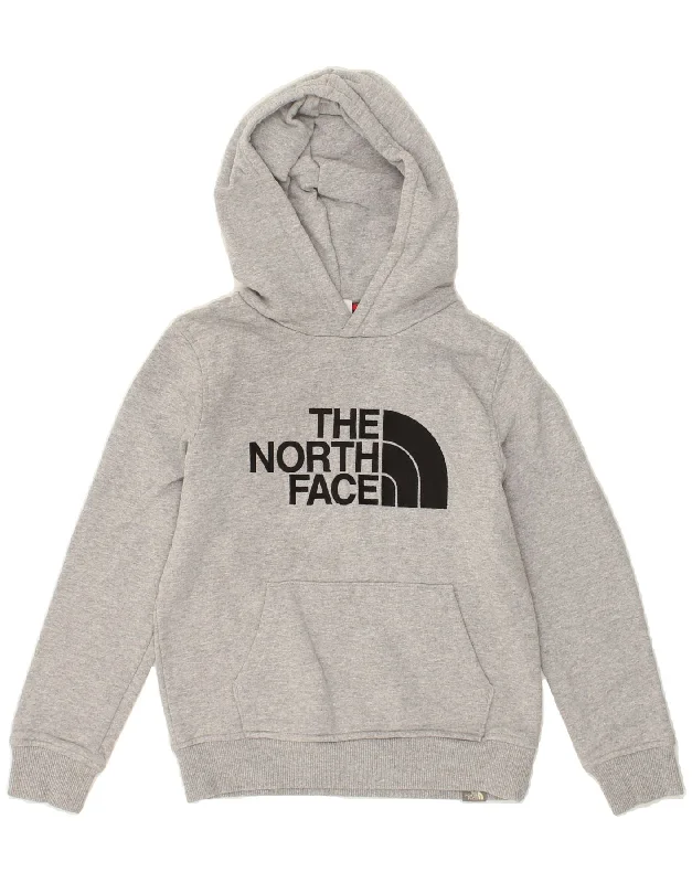 THE NORTH FACE Boys Graphic Hoodie Jumper 8-9 Years Large Grey Cotton Hoodie with Magnetic Closure Innovative Modern