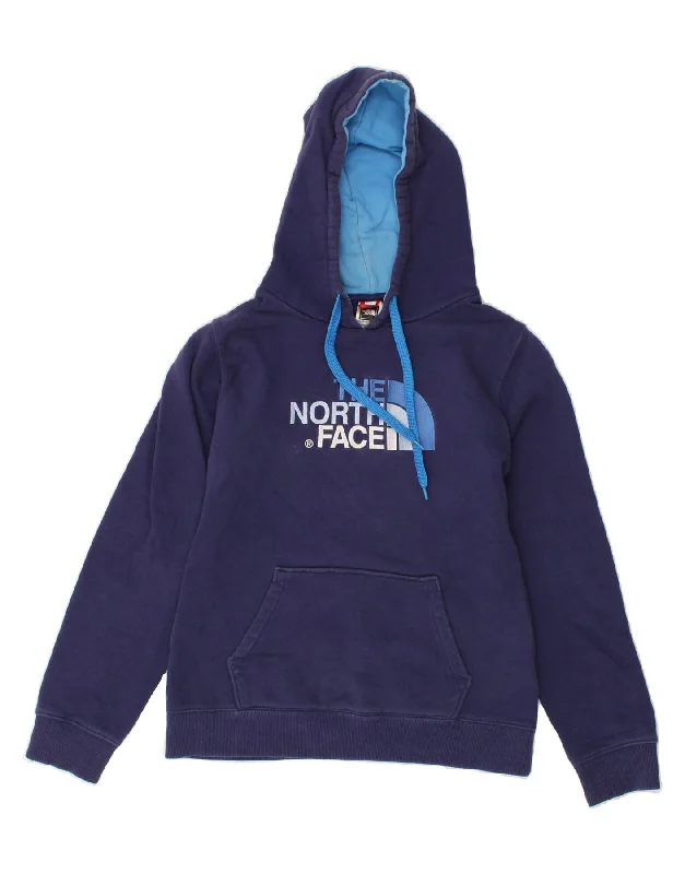 THE NORTH FACE Womens Graphic Hoodie Jumper UK 10 Small Navy Blue Cotton Hoodie with Back Slit Movement Comfort