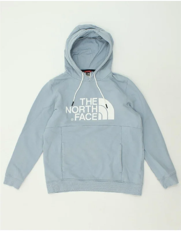 THE NORTH FACE Womens Graphic Hoodie Jumper UK 14 Medium Blue Cotton Hoodie with Typography Text Message