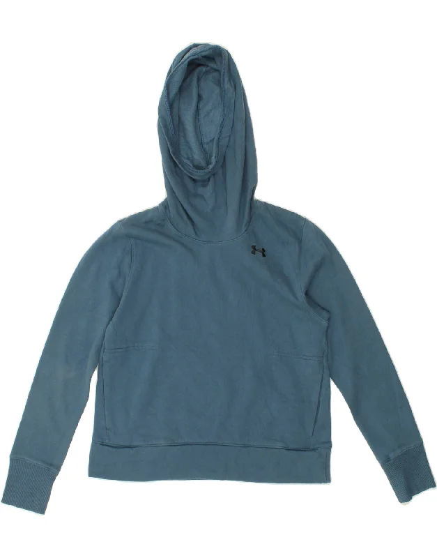 UNDER ARMOUR Womens Hoodie Jumper UK 14 Medium Blue Cotton Hoodie with Drop Shoulder Relaxed Streetwear