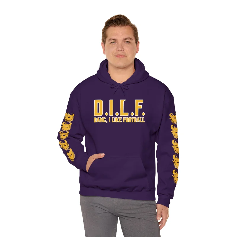 Unisex Heavy Blend™ Hooded Sweatshirt - D.I.L.F. + Game Day Helmet (Sleeves) Hoodie Sweatshirt Pullover