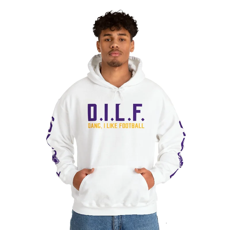 Unisex Heavy Blend™ Hooded Sweatshirt - D.I.L.F. + Original (Sleeves) Hoodie with Hidden Zipper Minimalist Clean