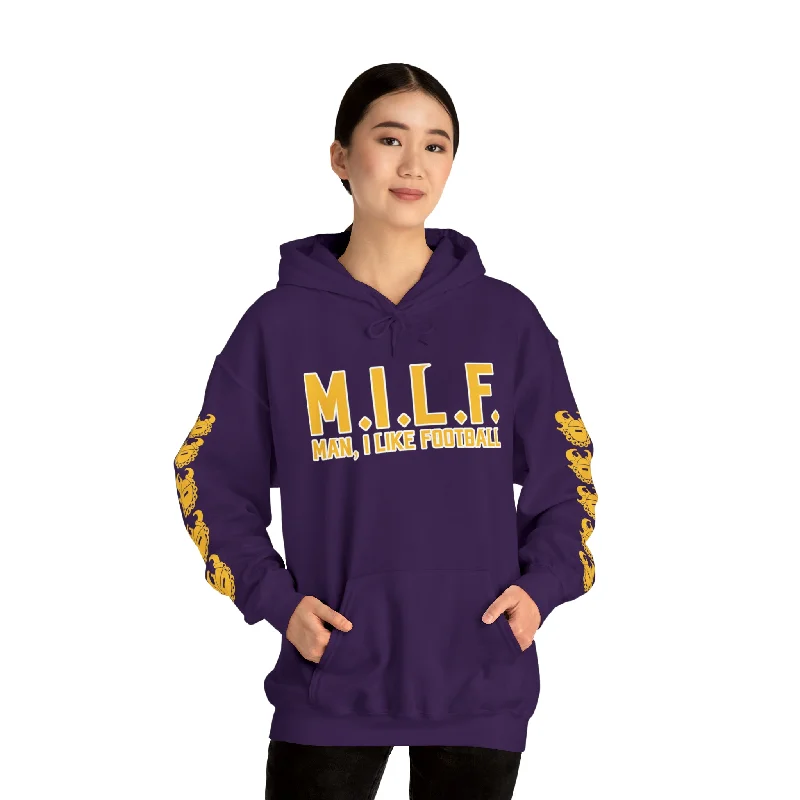 Unisex Heavy Blend™ Hooded Sweatshirt - M.I.L.F. + Game Day Helmet (Sleeves) Hoodie with Sequins Glamorous Eye-catching