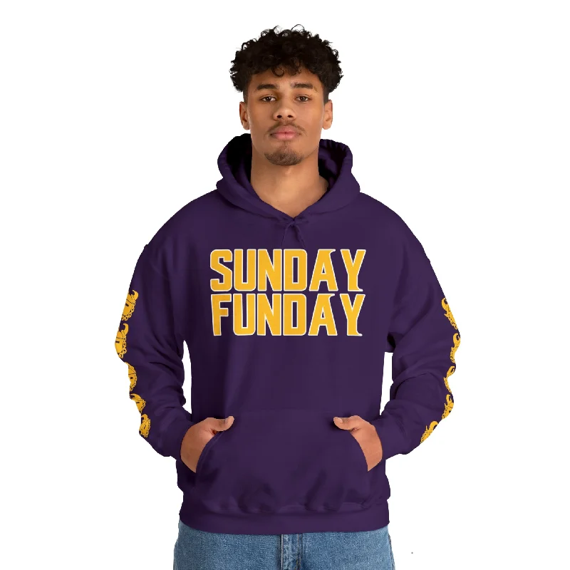 Unisex Heavy Blend™ Hooded Sweatshirt - SUNDAY FUNDAY + Game Day Helmet (Sleeves) Hoodie with Hem Fringe Bohemian Relaxed