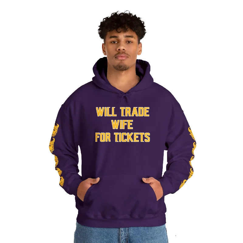 Unisex Heavy Blend™ Hooded Sweatshirt - Wife for Tickets + Game Day Helmet (Sleeves) Hoodie with Batwing Sleeves Loose Dramatic