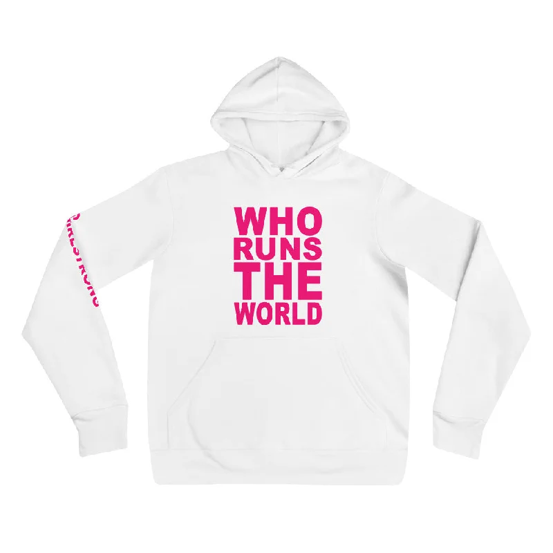 EVERYDAY FLEECE, COZY CHIC HOODIE WHITE - WHO RUNS THE WORLD Hoodie with Bell Sleeves Flared Feminine