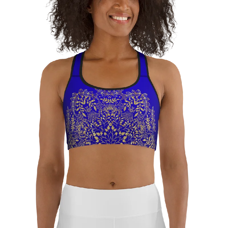 Blue and Gold Mandala Womens Sports Bra Multi-Way Bra Design