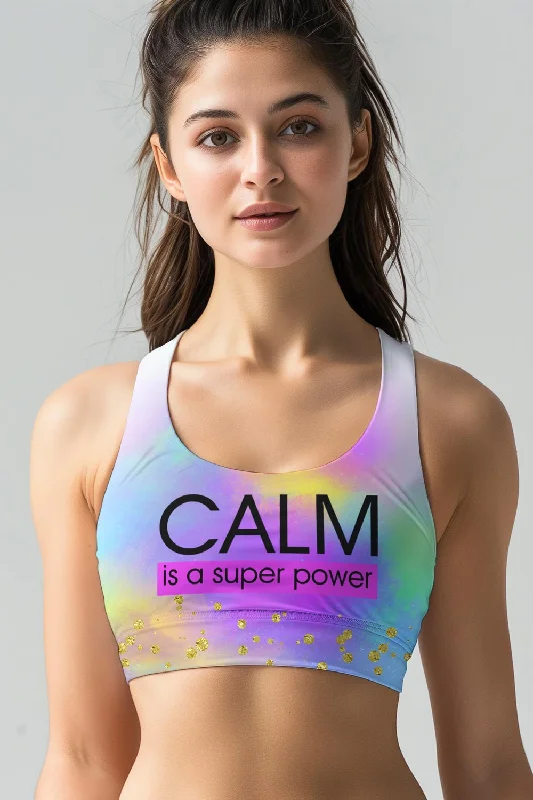 Calm is a Super Power Stella Seamless Racerback Sport Yoga Bra - Women Trendy Sports Bra