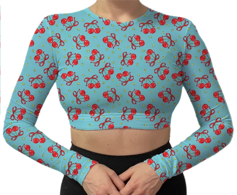 Cherry Supernova Long Sleeve Bra Top Sporty Wireless Bra