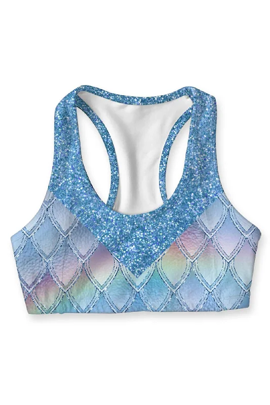 Dragon Scale Stella Blue Seamless Racerback Sport Yoga Bra - Women High Support Bra