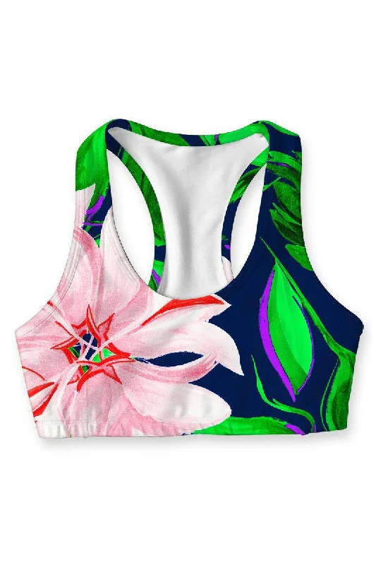 Flower Child Stella Printed Seamless Racerback Sport Yoga Bra - Women Multi-Way Bra Design