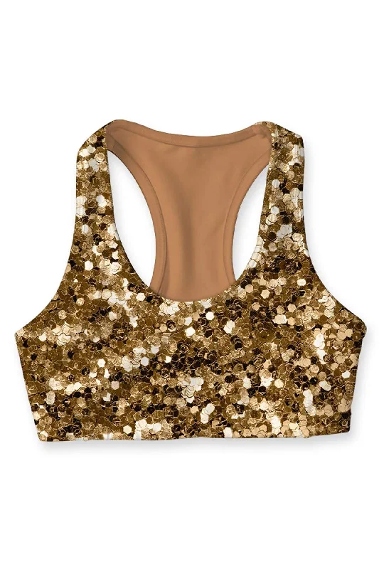 Haute Beige Stella Gold Glitter Print Seamless Sport Yoga Bra - Women Breathable Comfort Bra