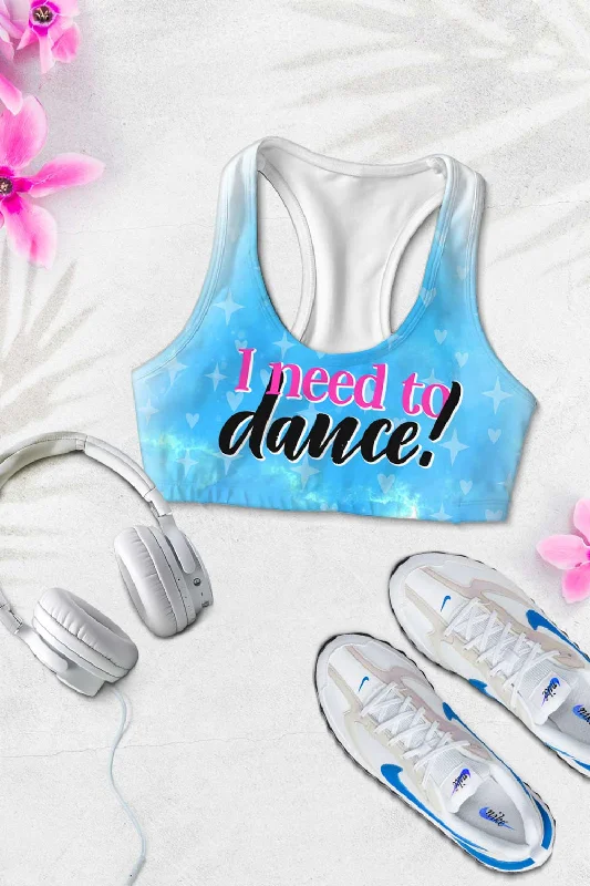 I need to Dance! Stella Blue Seamless Racerback Sport Yoga Bra - Women Full Coverage Bralette