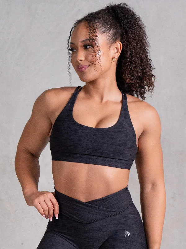 Icon Scoop Neck Sports Bra - Black Marl Comfortable Lace Bralette