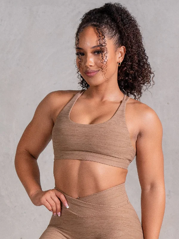 Icon Scoop Neck Sports Bra - Mocha Marl Lightly Padded Bra