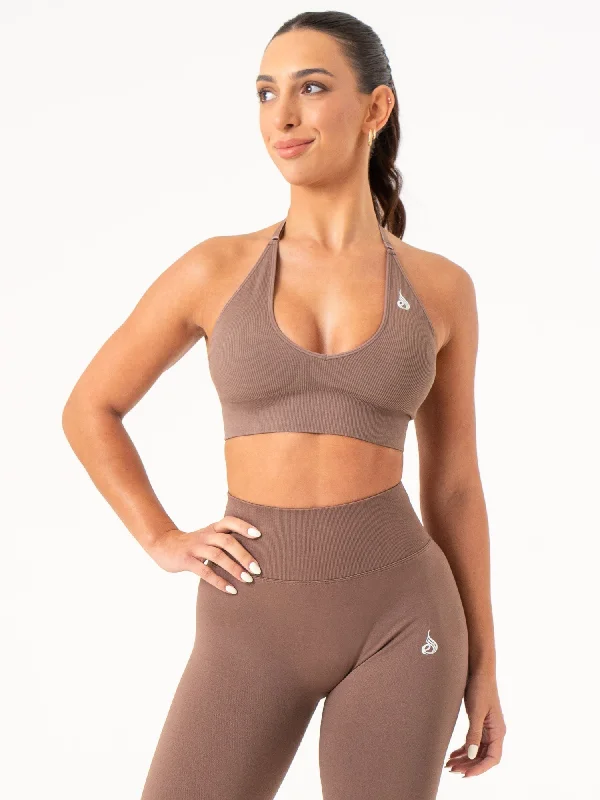Lift Rib Seamless Halter Sports Bra - Espresso Push-Up Bra Set