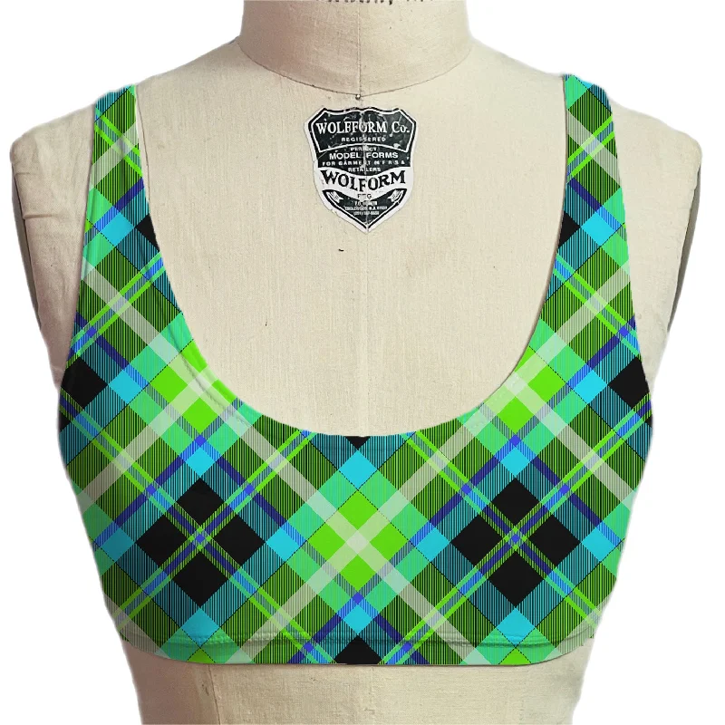 Lime Plaid Micro Scoop Bra Supportive Sports Bra