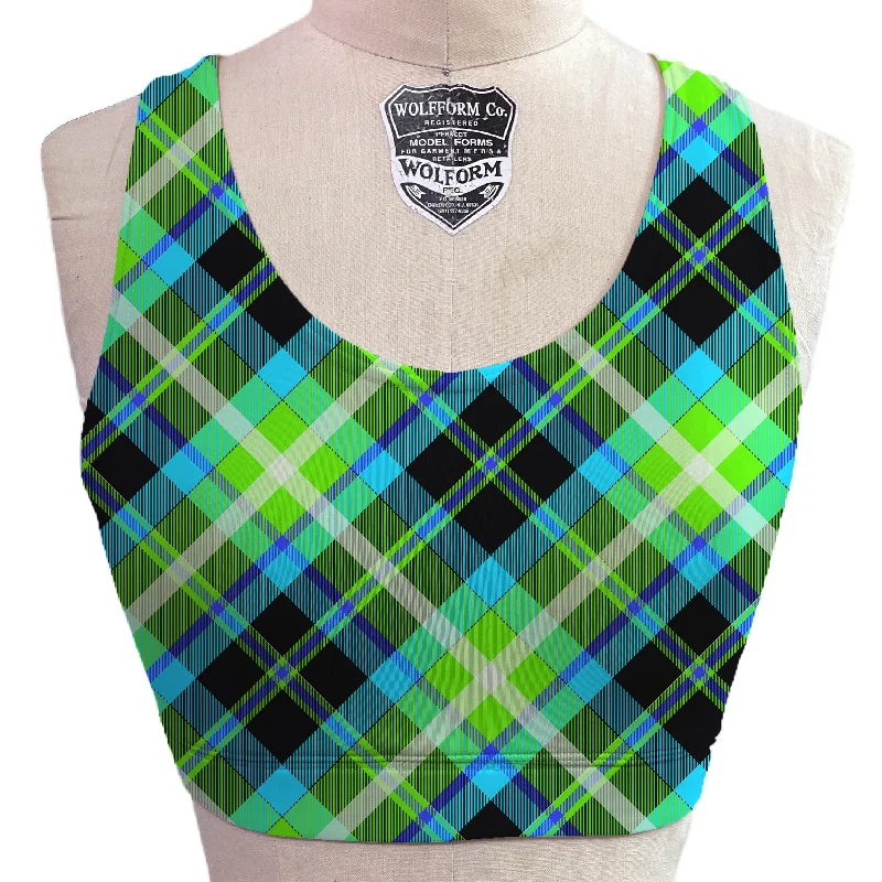 Lime Plaid Scoop Neck Bra Simple Wireless Bra