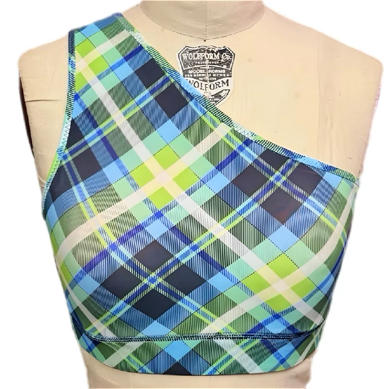 Lime Plaid Shoulder Bra Sleek Push-Up Bra