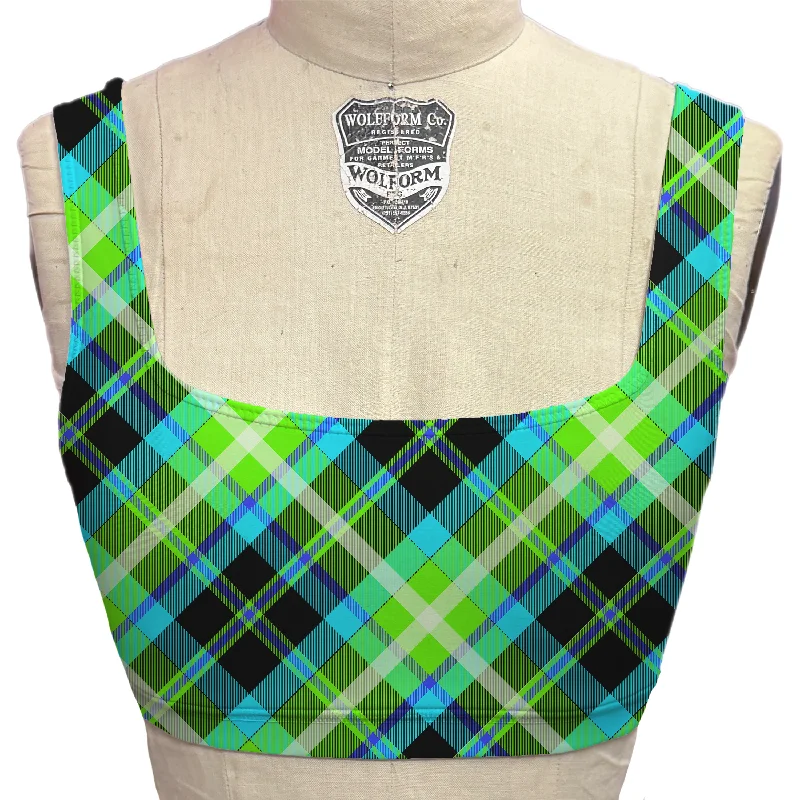 Lime Plaid Square Neck Bra Full Support Bra