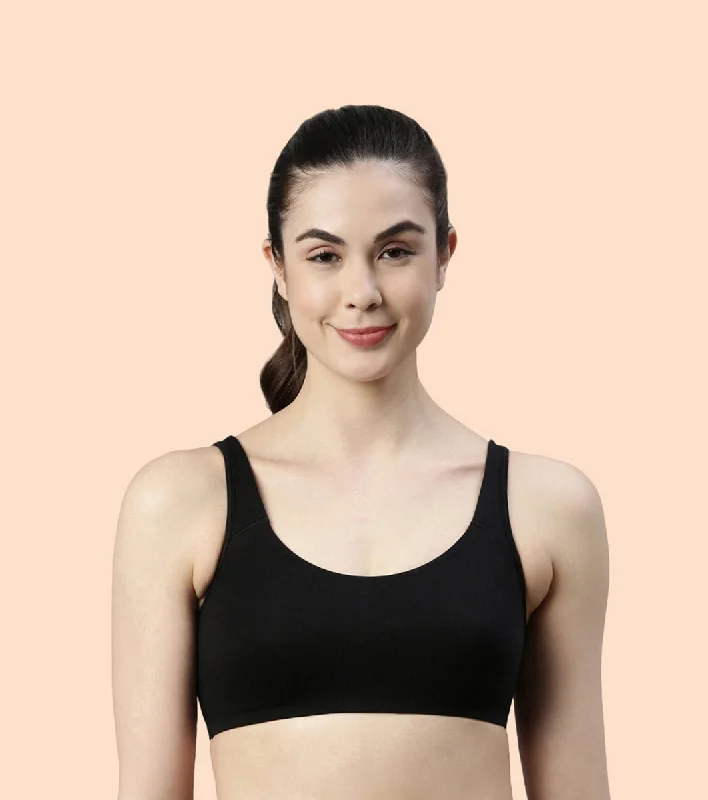 Enamor Low Impact Cotton Bra For Women - Non-Padded, Non-Wired, High-Coverage Bra For All-Day Comfort | SB06 Lace-Trimmed Bra