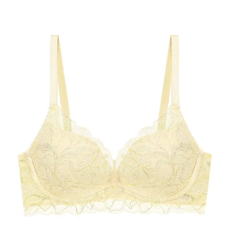 Magnolia Lace Wired Push Up Deep V Bra Breathable Comfort Bra