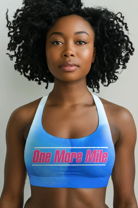 One More Mile Stella Blue Seamless Racerback Running Sport Bra - Women High-Cut Bra Design