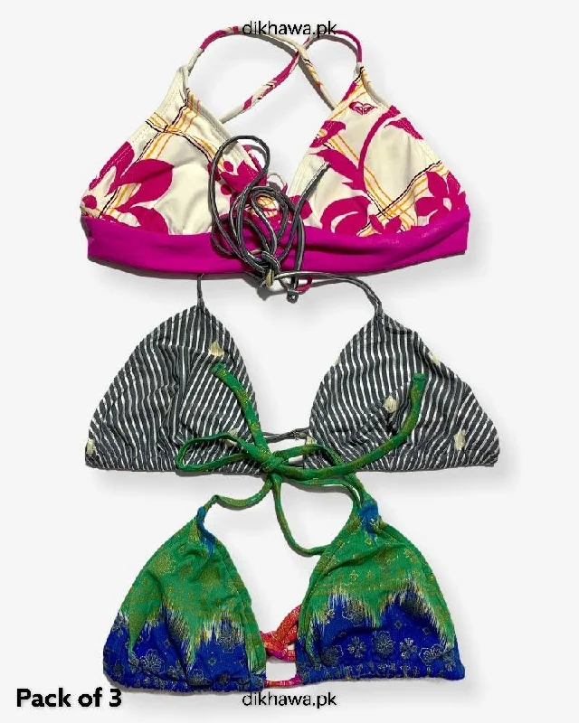 Pack Of 3 Stocklot Bikini Top Swimwear | Bikini Top Bundle | Imported Stock Branded Bikini Top Playful Pattern Swimsuit