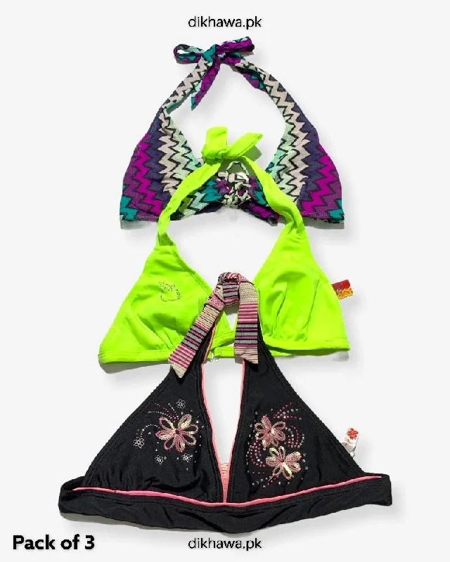 Pack Of 3 Stocklot Bikini Top Swimwear | Bikini Top Bundle | Imported Stock Branded Bikini Top Plunge Neckline Swimsuit