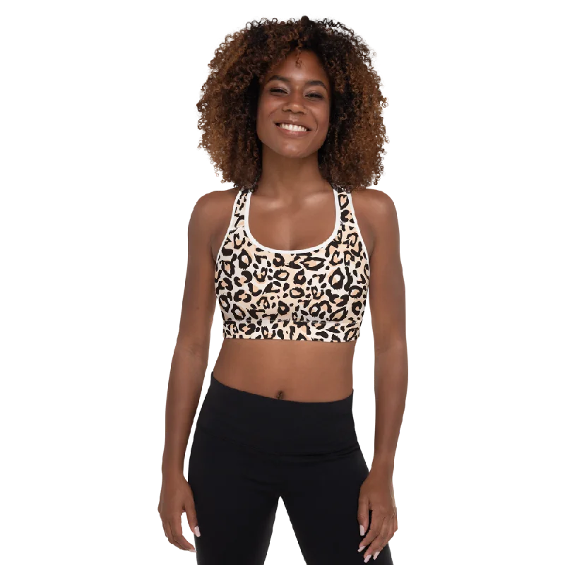 Leopard Cream Padded Sports Bra Comfortable Lounge Bra