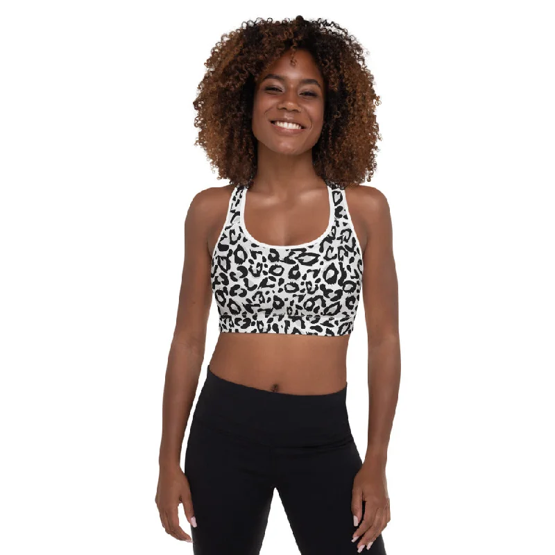 Leopard White Padded Sports Bra Soft Mesh Bra