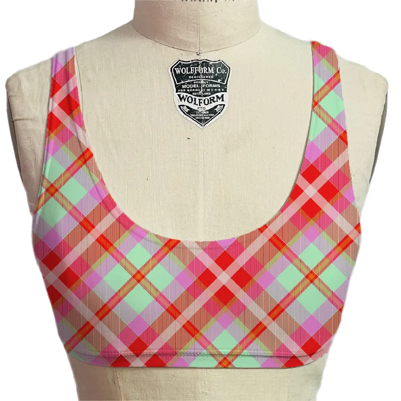 Pink Plaid Micro Scoop Bra Supportive Wireless Bra