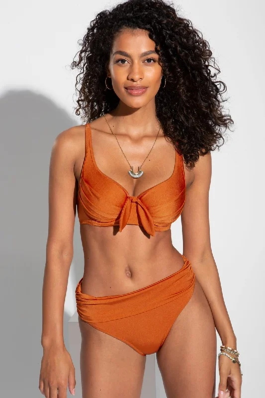 Azure Underwired Lined Non Padded Bikini Swim Top Burnt Orange- 1134 Bold High-Cut Bikini