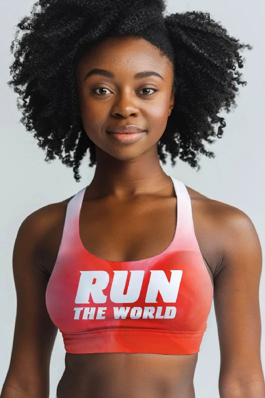 Run the World Stella Red Seamless Racerback Running Sport Bra - Women Fashionable Push-Up Bra