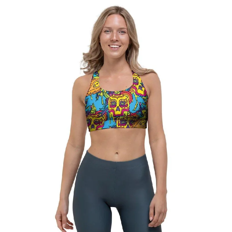 Skull Trippy Psychedelic Sports Bra Fashionable Push-Up Bra