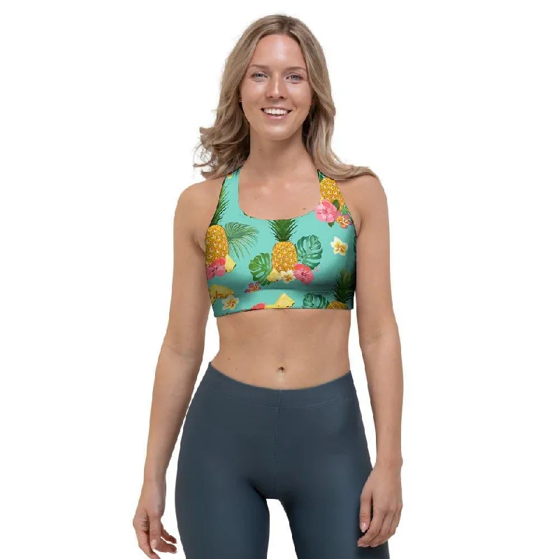 Slice Tropical Pineapple Print Sports Bra Soft Cotton Bra