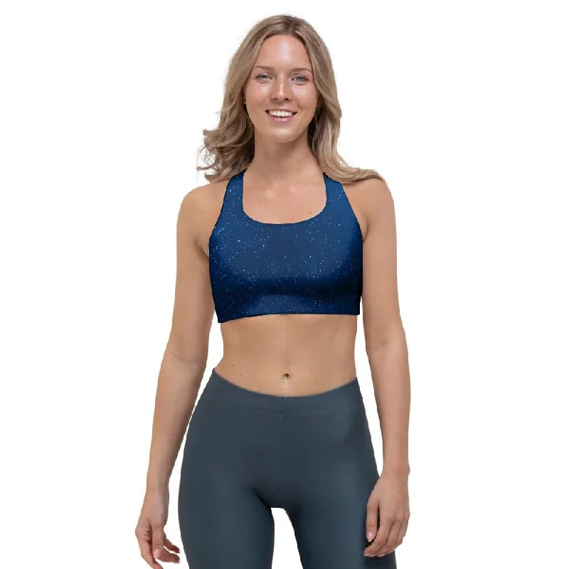 Space Blue Galaxy Sports Bra Trendy Sports Bra