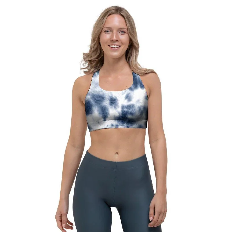 Spiral Blue Tie Dye Sports Bra Adjustable Bra Straps