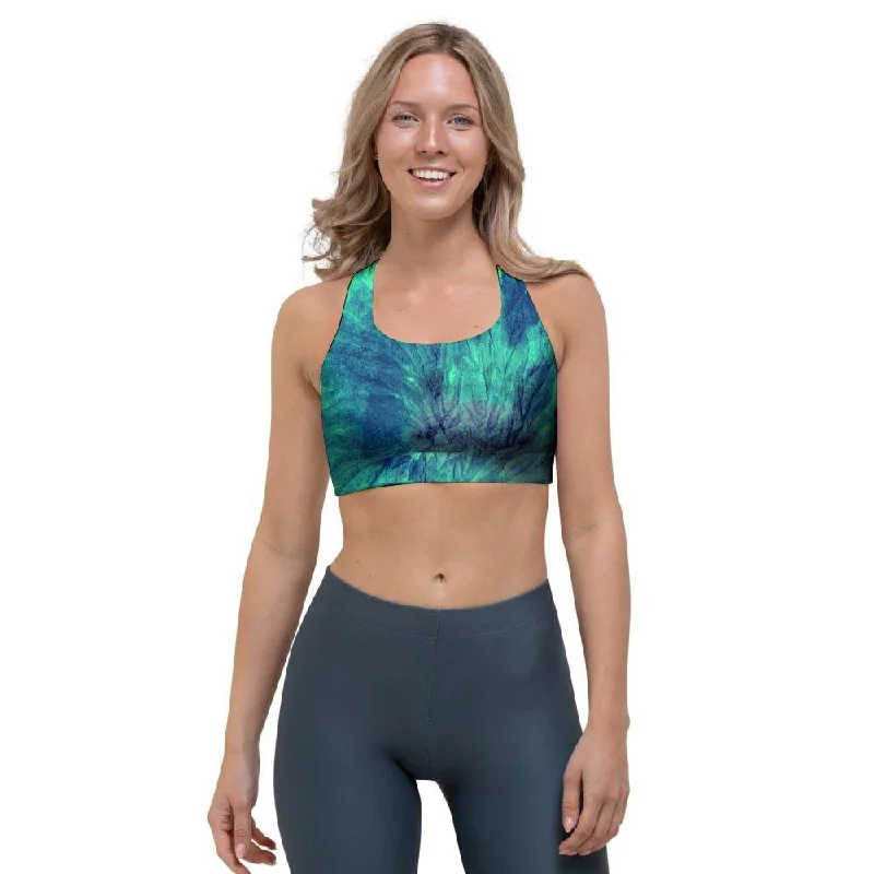 Spiral Green Tie Dye Sports Bra Light Seamless Bra