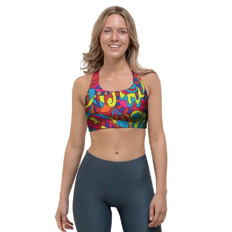 Stained Glass Psychedelic Trippy Sports Bra Soft Padded Bralette