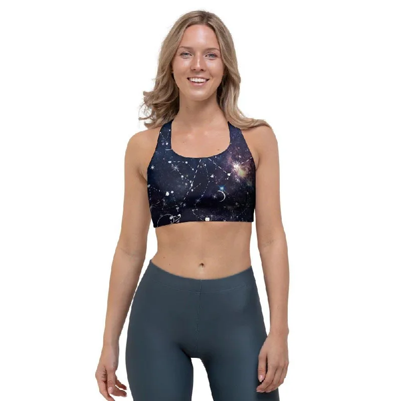 Star Constellation Galaxy Space Sports Bra Push-Up Bra Set