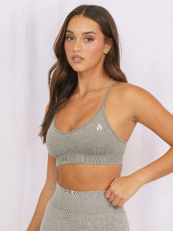 Stonewash Seamless Sports Bra - Khaki Stonewash Soft Stretch Bra